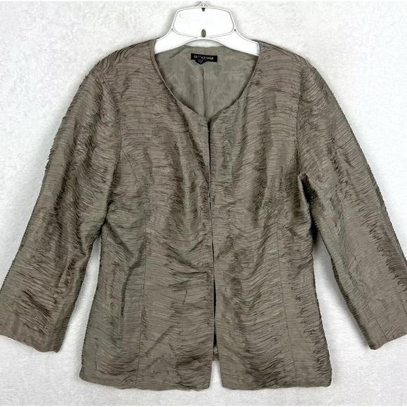 Eileen Fisher Ripple Bindu 100% Silk Textured
Natural Beige Taupe Jacket S EUC - Picture 1 of 13